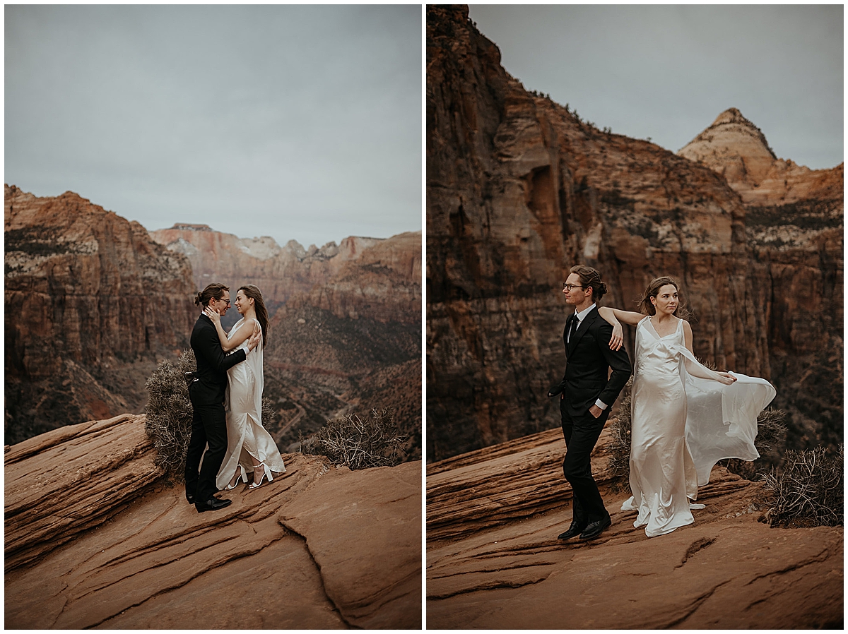 Bridal portraits with autumn and cole in zion national park taken by Kim Kaye Photography