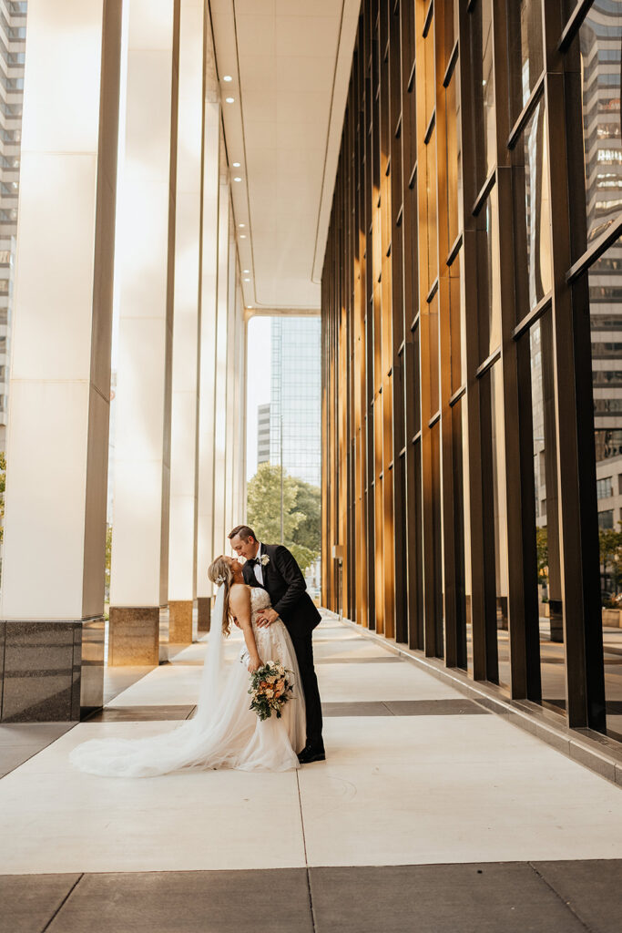 Bride and grooms portraits at JPS Events at Regions Towers Wedding Venue in Indianapolis