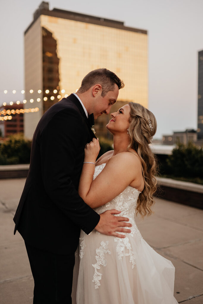 Bride and grooms portraits at JPS Events at Regions Towers Wedding Venue in Indianapolis