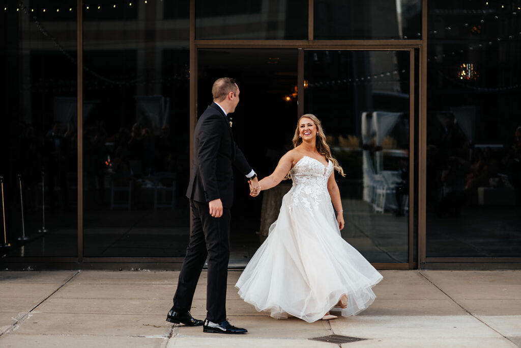 Bride and groom portraits at JPS Events at Regions Towers Wedding Venue in Indianapolis