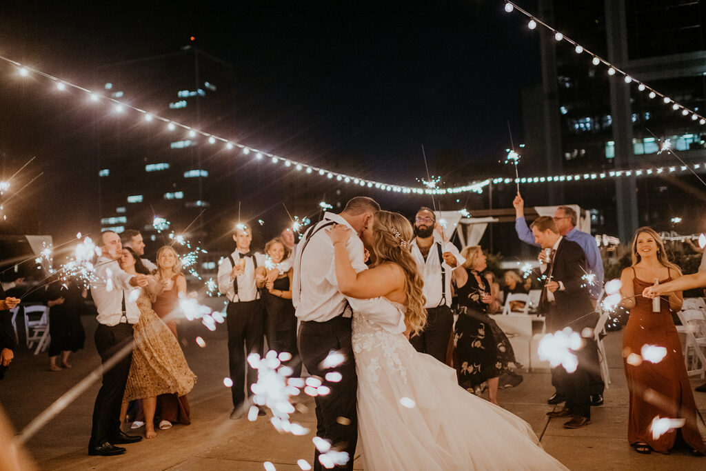 Bride and grooms sparkler exit dance 