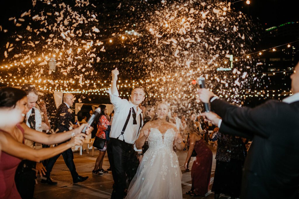 Sparkler exit at JPS Events at Regions Towers Wedding Venue in Indianapolis