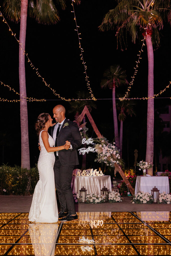 Bride and grooms first dance at destination wedding cancun elopement