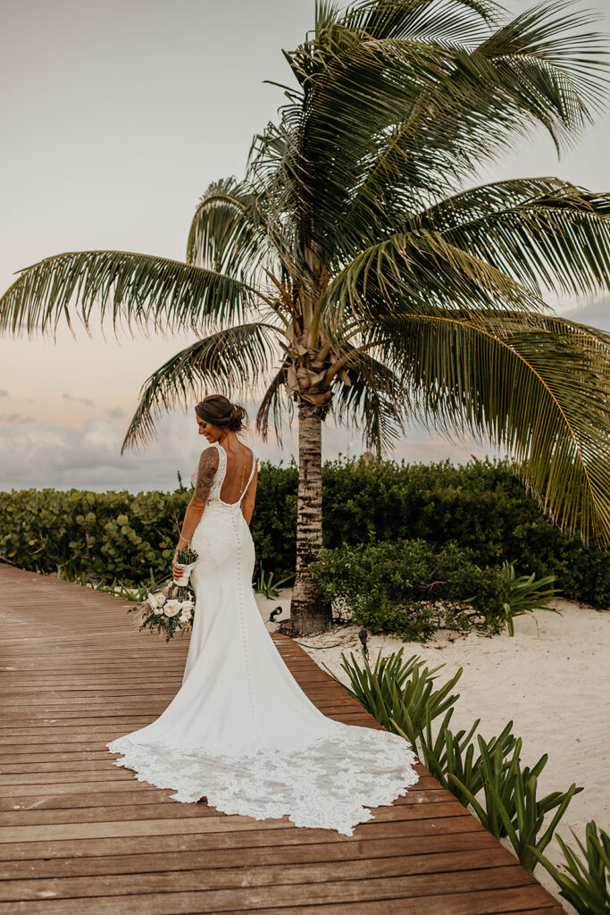 Brides destination beach wedding dress from cancun elopement