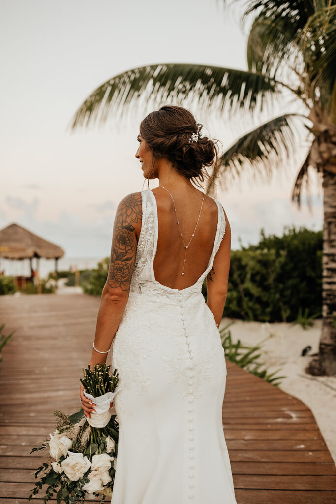 Brides destination beach wedding dress from cancun elopement