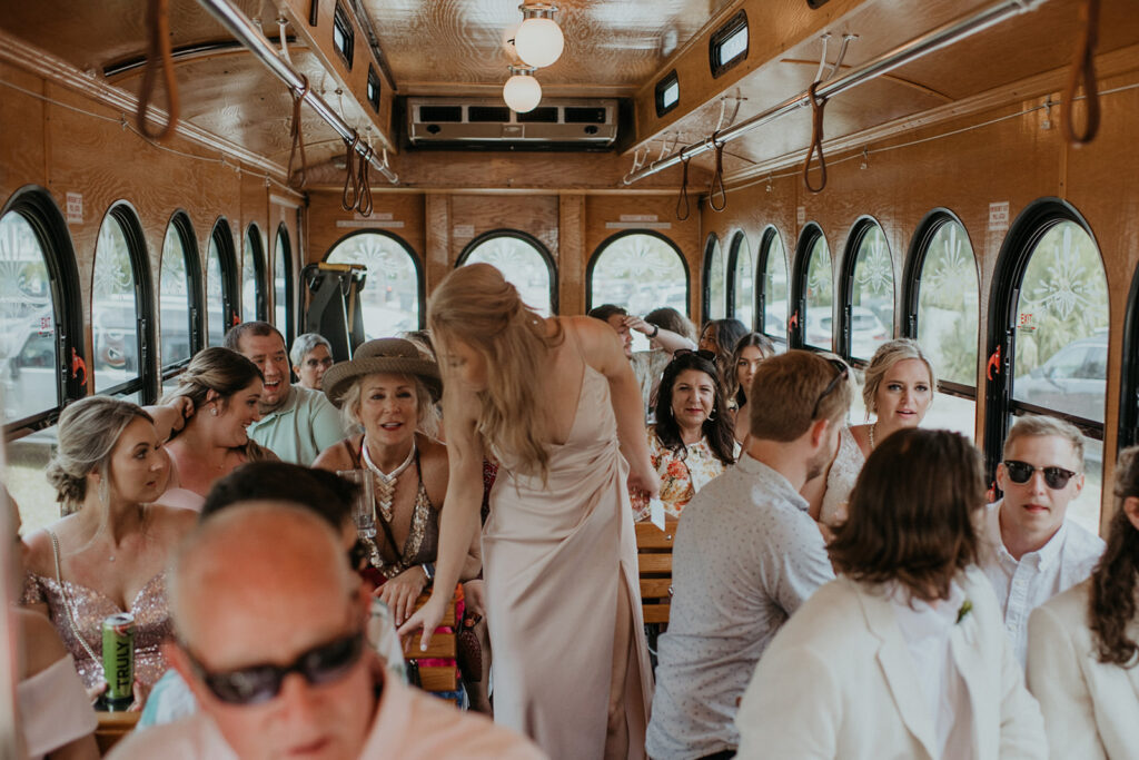 Wedding guests on Charleston bus