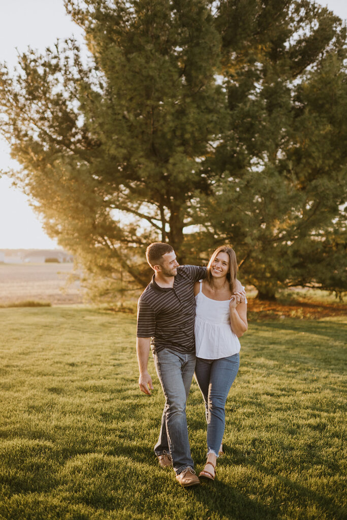 Sunset engagement photos at Windswept Farms in Huntington Indiana