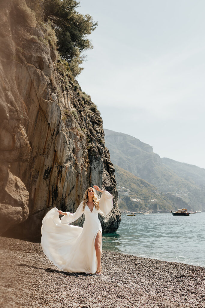 Bride posing for portraits during destination wedding in Italy