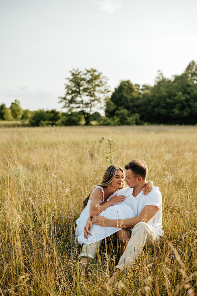 romantic engagement photos in Metea Park Indiana