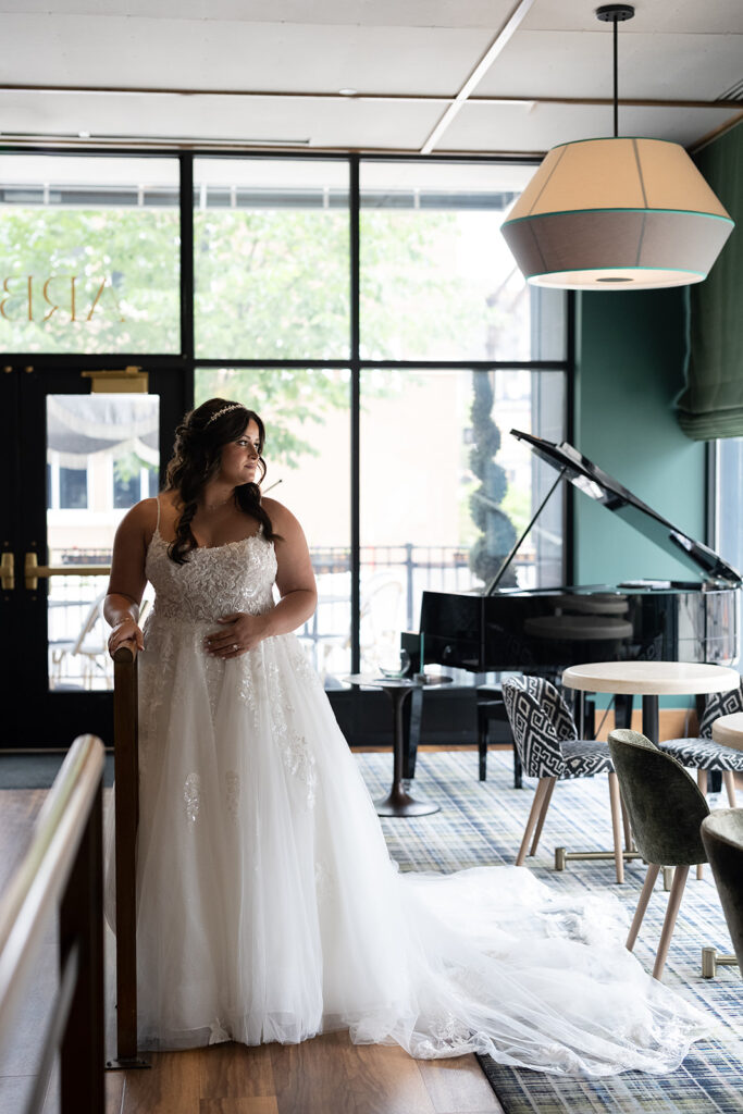 Indoor bridal portraits at The Bradley Hotel in Fort Wayne, Indiana