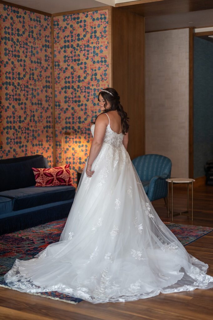 Indoor bridal portraits at The Bradley Hotel in Fort Wayne, Indiana