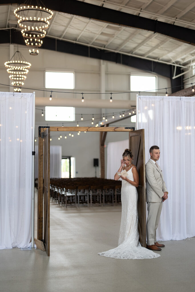 Bride getting emotional as she reads her personal vows to her soon to be husband