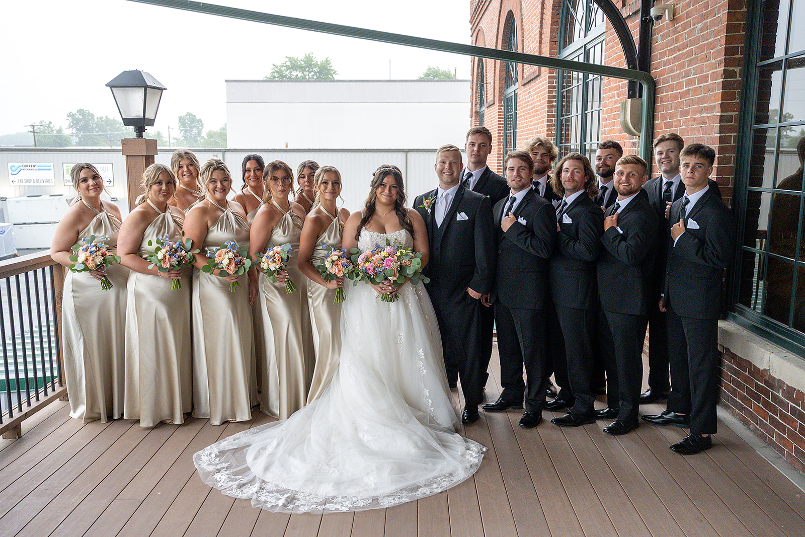 Full wedding party portraits from a downtown Fort Wayne wedding