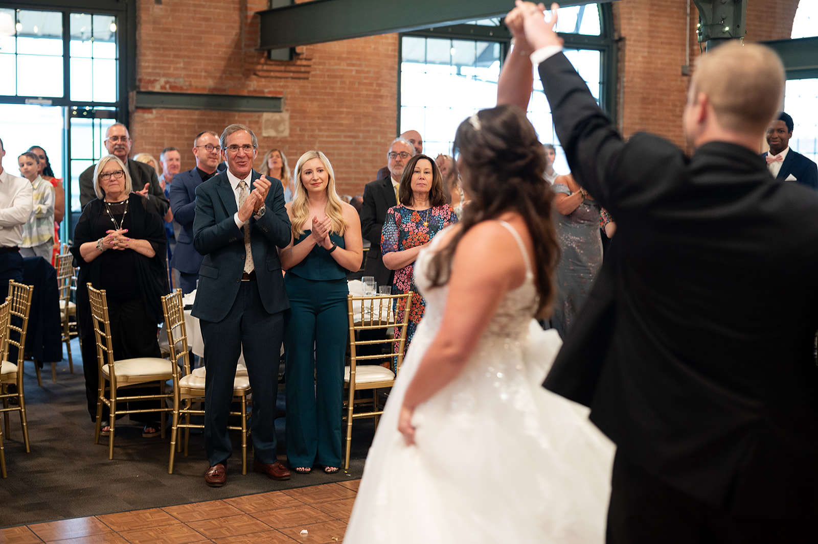 Bride and groom during their wedding reception entrance dance