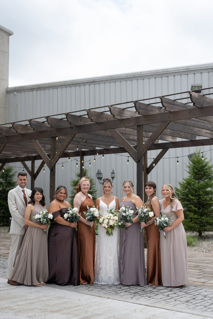 Bride and bridesmaids portraits from a Kruse Plaza wedding in Auburn. Indiana