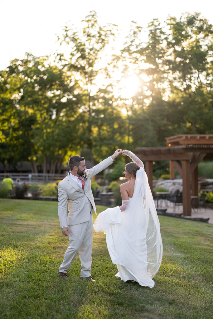 Bride and groom dancing at Stone Creek Lodge wedding venue in Indiana