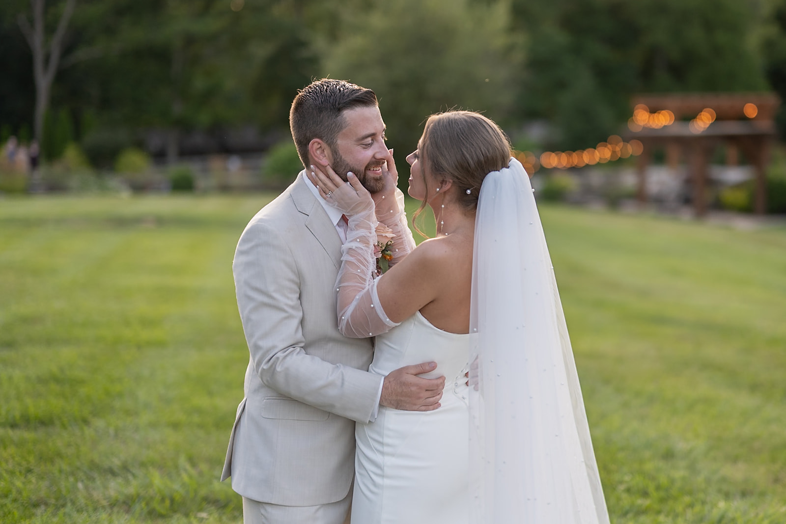 Bride and grooms outdoor wedding photos at Stone Creek Lodge in Crawfordsville, Indiana