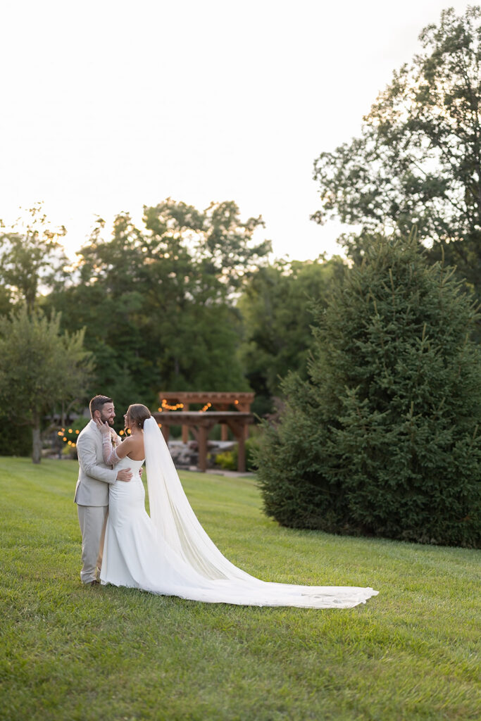 Bride and grooms outdoor wedding photos at Stone Creek Lodge in Crawfordsville, Indiana