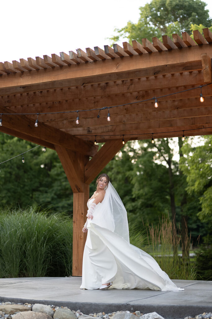 Outdoor bridal portraits at Stone Creek Lodge wedding venue in Crawfordsville, Indiana