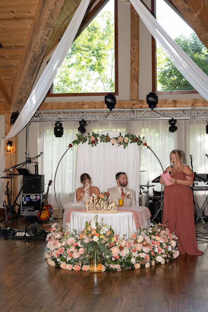 Bride getting emotional during wedding speeches