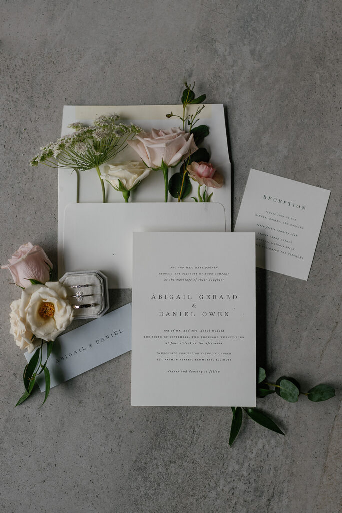 Chicago wedding details and flatlay