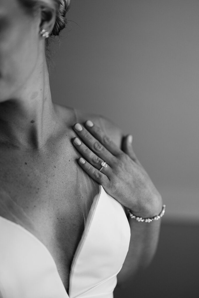 Black and white indoor bridal portraits from a Chicago wedding