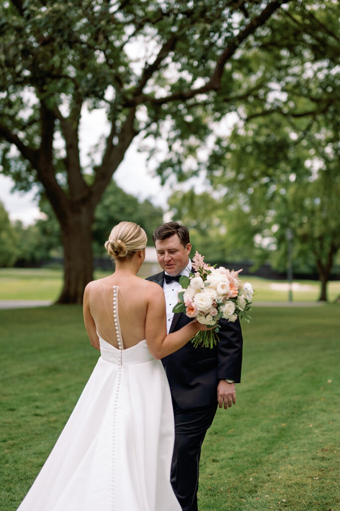 Bride and grooms first looks for their River Forest Country Club wedding in Chicago