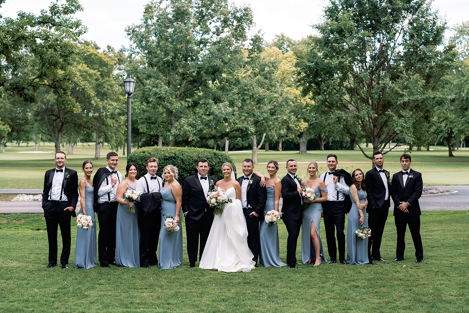 Full wedding party portraits at River Forest Country Club wedding venue in Chicago