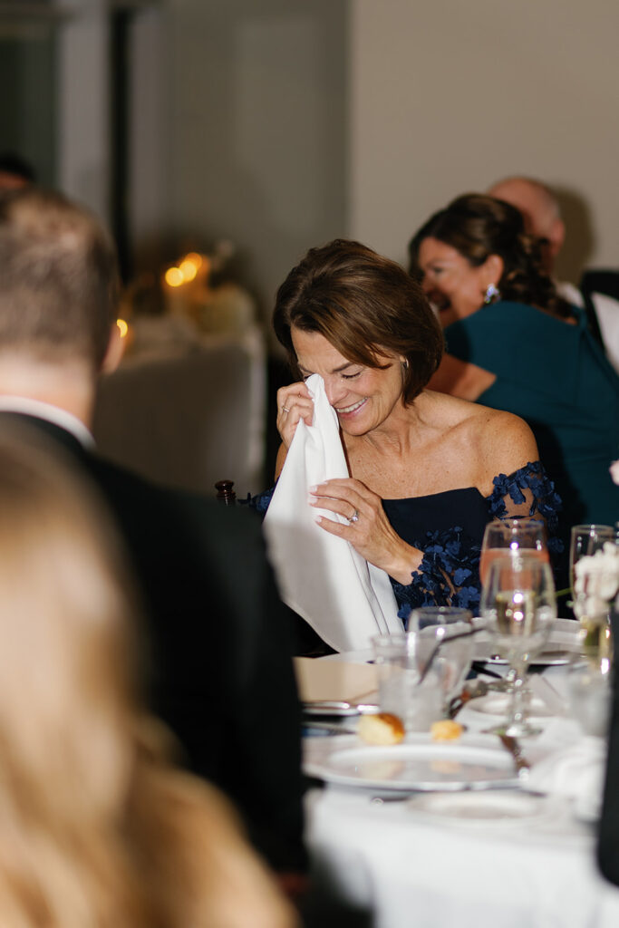 Wedding guest getting emotional during speeches