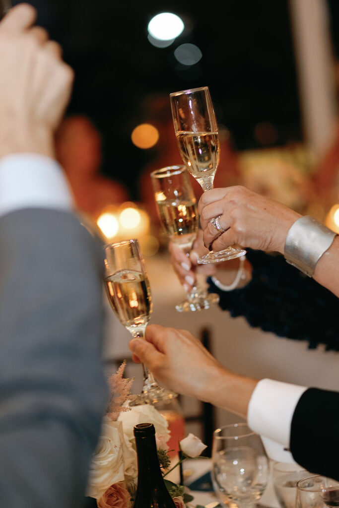 Wedding guests toasting during speeches