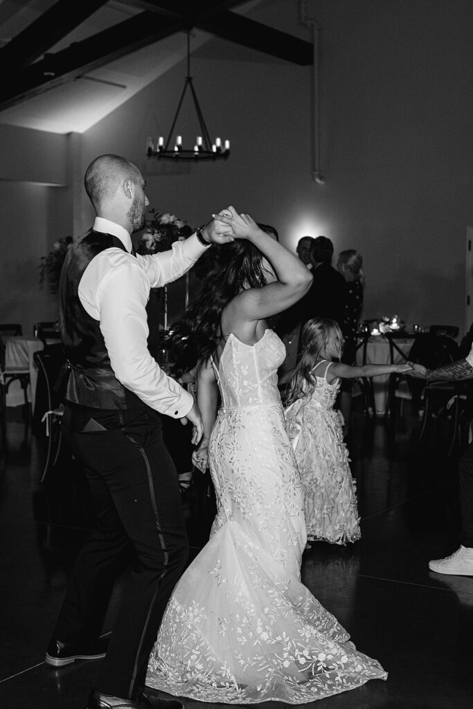 Bride and groom dancing