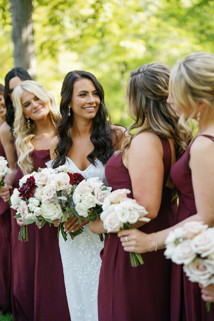 Outdoor fall bride and bridesmaids portraits from a Rita Charles wedding in Indianapolis