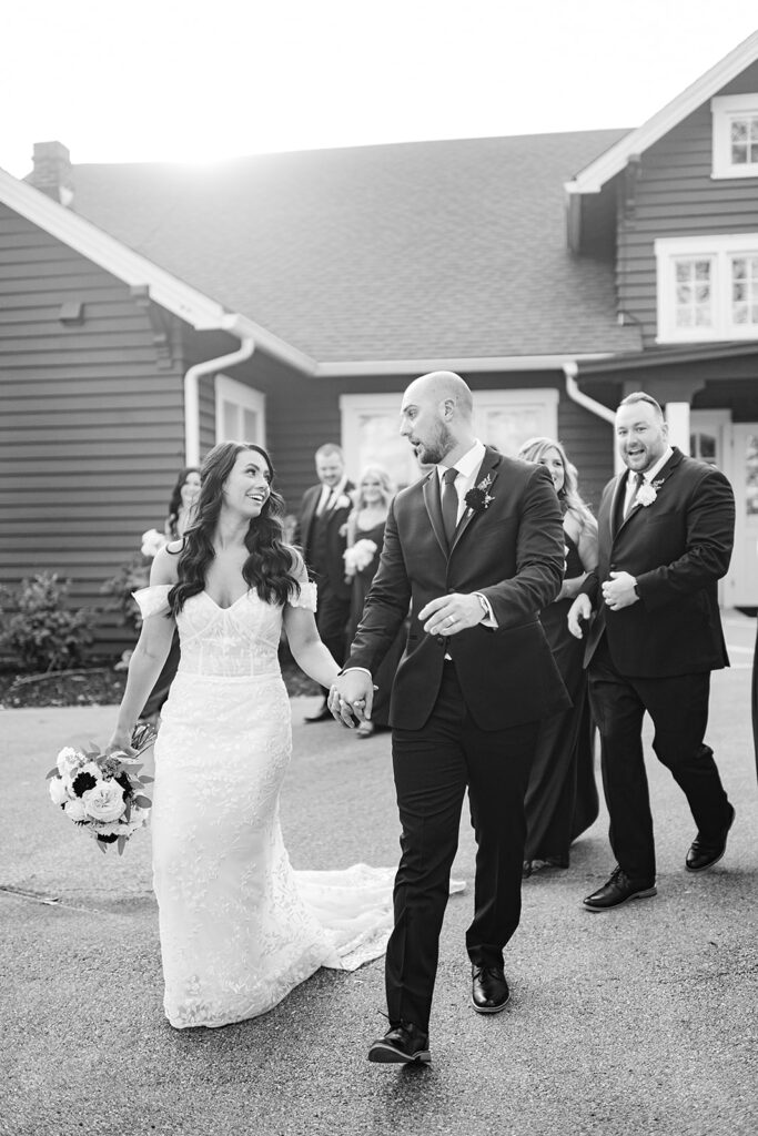 Bride and groom with their wedding party for their fall Ritz Charles wedding in Indianapolis, Indiana