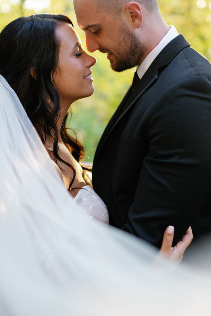 Bride and grooms fall outdoor wedding portraits from their Ritz Charles wedding in Indianapolis, Indiana