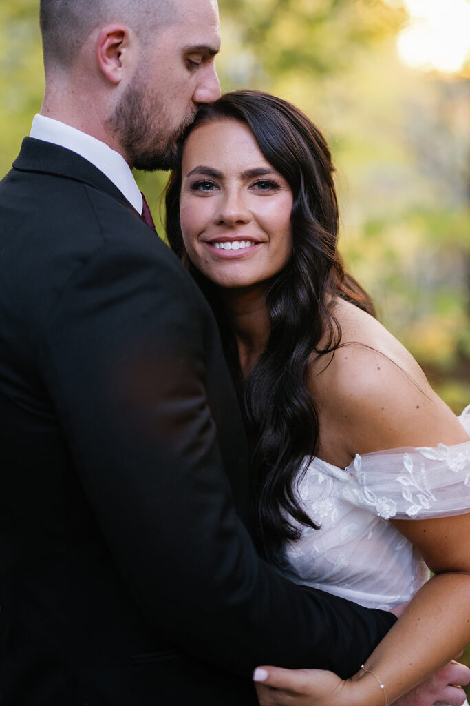 Bride and grooms fall outdoor wedding portraits from their Ritz Charles wedding in Indianapolis, Indiana