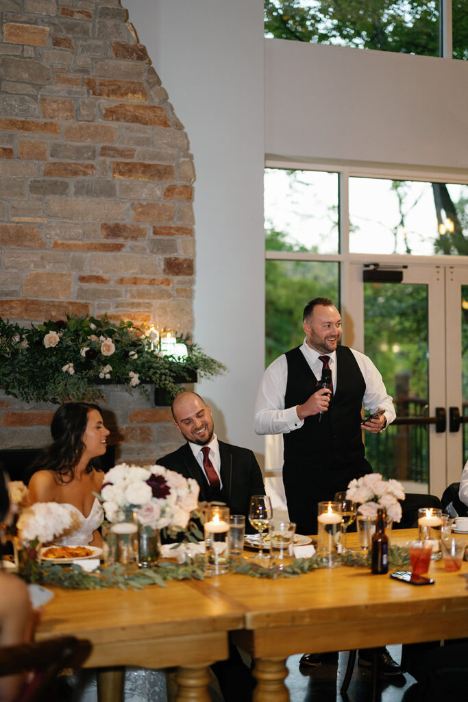 Bride and groom during speeches