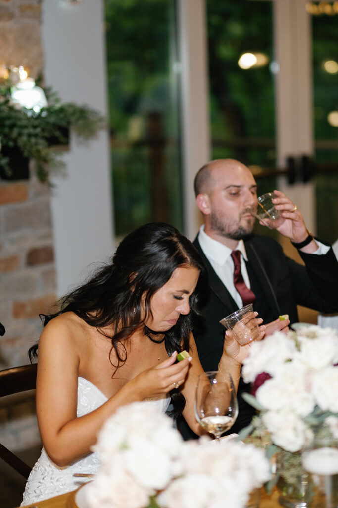 Bride and groom during speeches