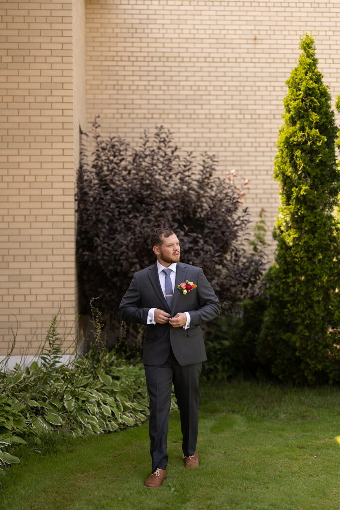 Outdoor grooms portraits from a Sky on Nine wedding in Chicago