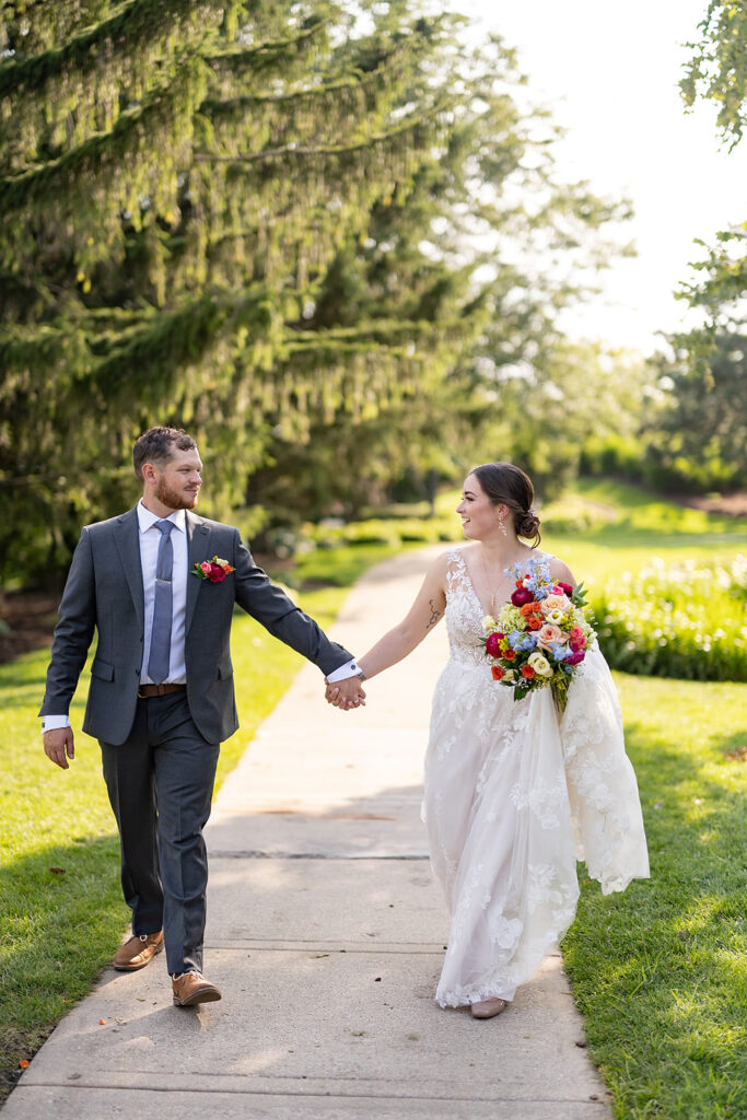 Bride and grooms outdoor wedding portraits from their Sky on Nine wedding in Chicago