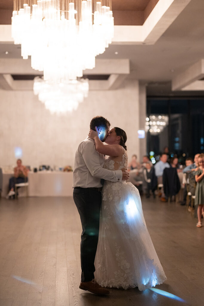 Bride and groom sharing a first dance during their Sky on Nine wedding reception