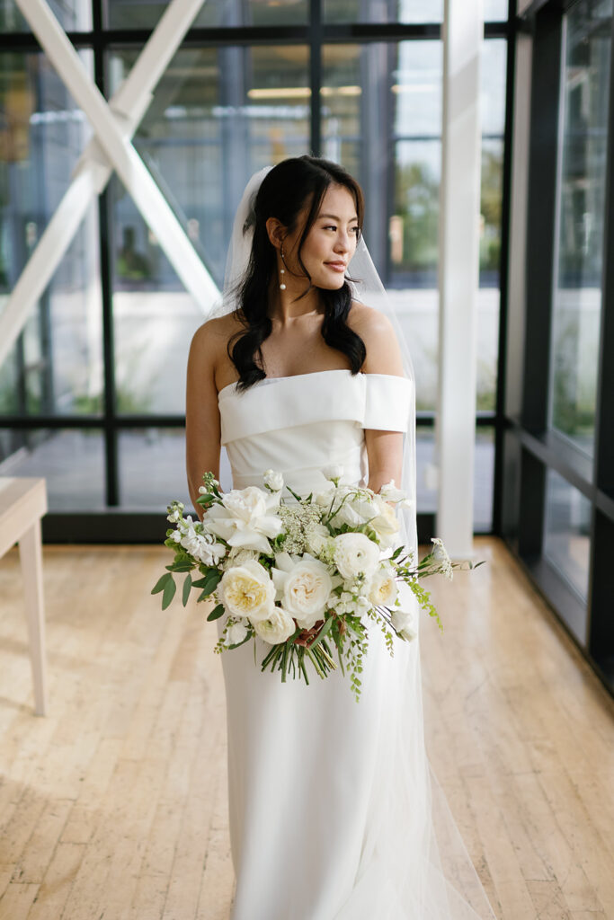 Indoor bridal portraits at Greenhouse Loft Chicago wedding venue