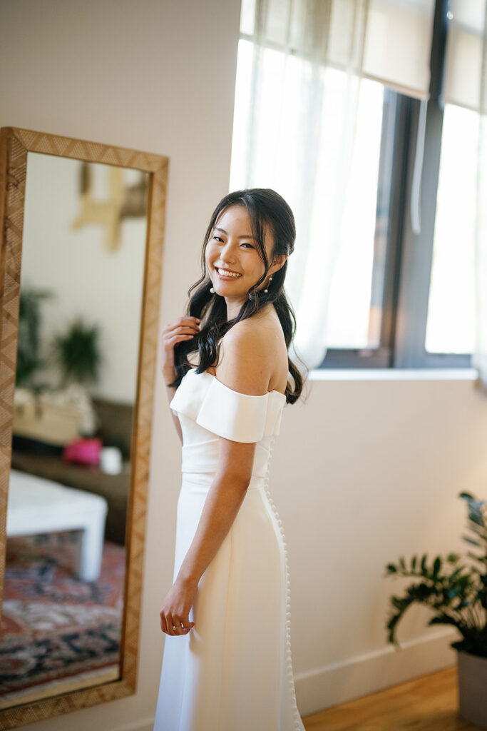 Indoor bridal portraits from a Greenhouse Loft Chicago wedding