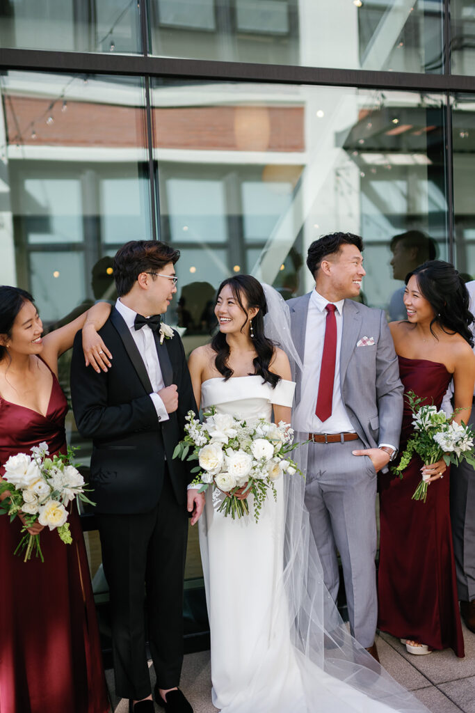 Outdoor wedding party portraits from a Greenhouse Loft Chicago wedding