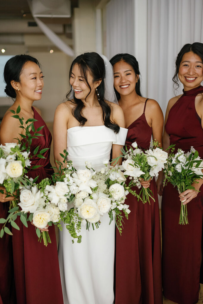 Indoor bride and bridesmaids portraits from a Greenhouse Loft Chicago wedding