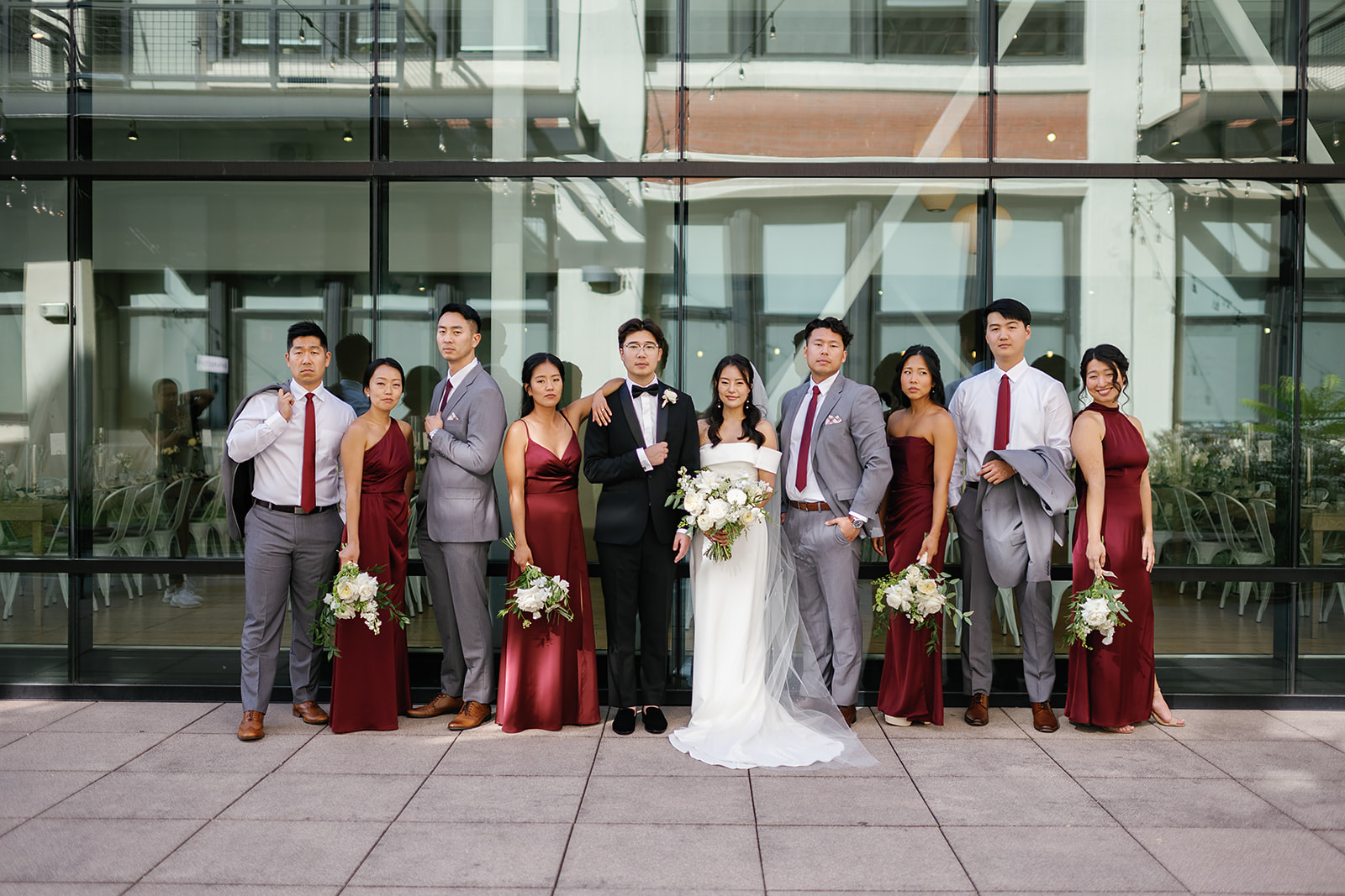 Outdoor wedding party portraits from a Greenhouse Loft Chicago wedding