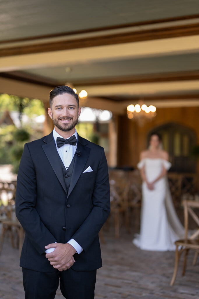 Bride and groom sharing a first look