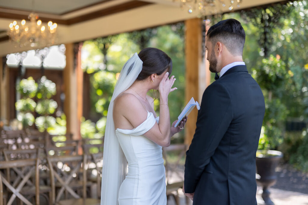 Bride getting emotional as she reads vows