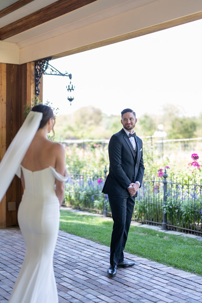 Bride and groom sharing a first look