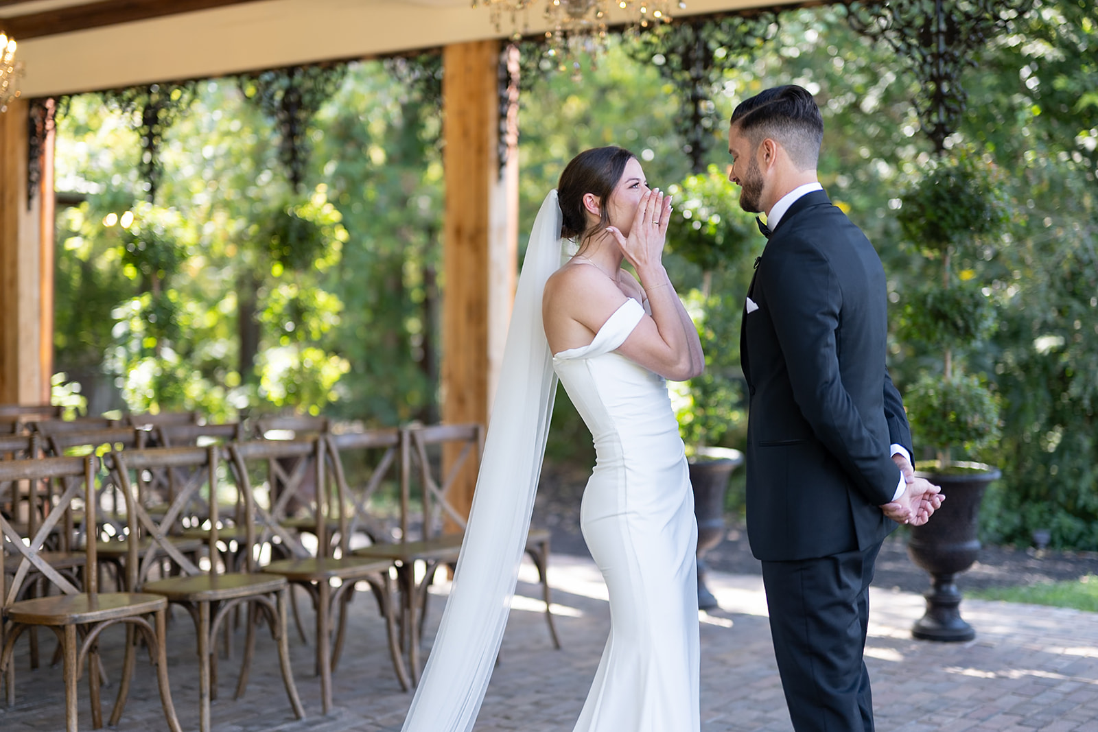 Bride getting emotional during the first look