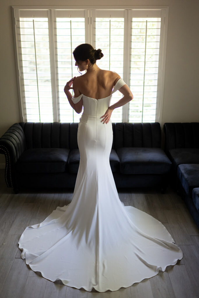 Indoor bridal portraits at The Bridal Cottage In The Woods at Artisan Acres Estate
